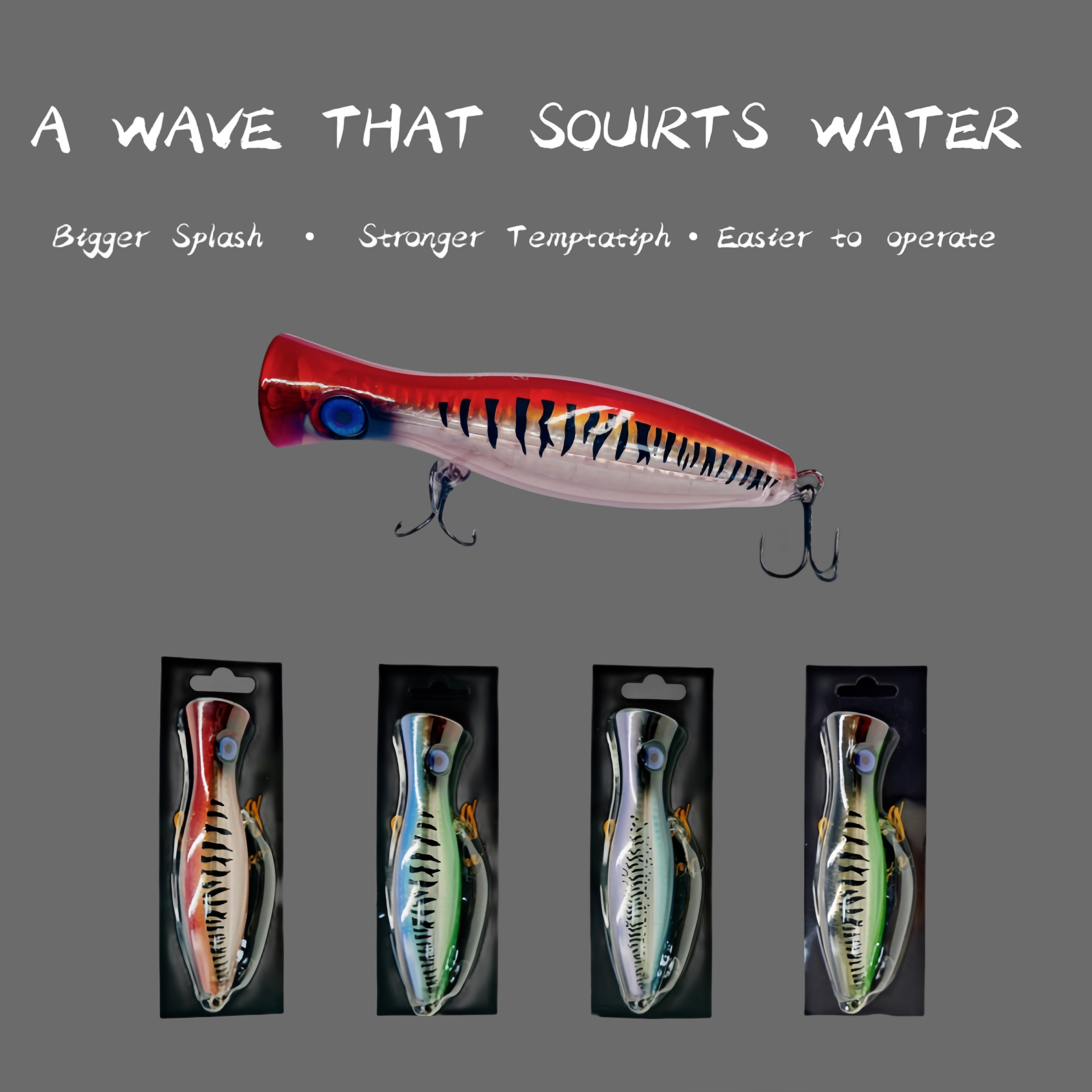 Water Wave Climbing Top Fishing Lure, with 2 Triple Hooks